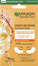 Garnier Moisture Bomb Eye Mask With Hyaluronic Acid And Orange Juice, Hydrating And Brightening Under Eye, Reduce Appearance Of Eye Bags, Biodegradable And Vegan Tissue, Orange, 28 G, Pack Of 1