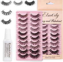 Elmody 10 Pairs Natural False Eyelashes with Glue, D Curl  Russian Lashes with 3D Effect  Volumize Wispy Fluffy Lashes Natural Look  Perfect Thin Eye Lashes for All Women & Girls