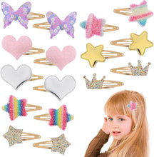 Lusofie 8 Pairs Girls Hair Clips, Sparkly Metal Snap Hair Clips Star/Crown/Heart/Butterfly Sequins Cute Snap Hair Clips for Girls Kids