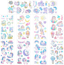 Glitter Unicorn Temporary Tattoos for Kids, Konsait Waterproof Glitter Tattoo Stickers Kit Rainbow Princess Unicorn Theme Party Birthday Party Supplies 10 sheets