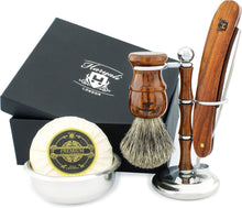 Haryali London Shaving Kit - 5Pcs Sustainable - Shaving Brush Set - Wooden Shaving Set - Super Badger Shaving Brush - Straight Razor - Shaving Stand - Shaving Soap - Shaving Bowl