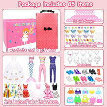 84 Pack Doll Clothes and Accessories with Doll Closet for 11.5 Inch Doll Fashion Design Set Girl Doll Dress Up Including Wedding Dress Tops and Pants Outfits Shoes Bags Necklaces Toys Gifts for Girls