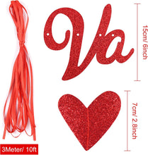ELECLAND 5 Pcs Valentine's Day Decorations 4 Pcs Glitter Valentine's Day Banner with Happy Valentine's Day Cake Topper Valentines Day Garland for Party Anniversary Wedding Engagement Bridal Shower