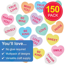 Baker Ross FX943 Candy Heart Foam Stickers - Pack of 150, Valentines Day Stickers for Crafts