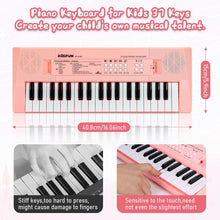 Docam Kids Piano Keyboard, 37 Keys Piano for Kids Music Piano with Microphone Portable Multi-Function Electronic Keyboards Educational Musical Gift Toys for 3 4 5 6 Year Old Girls Boys (Pink)