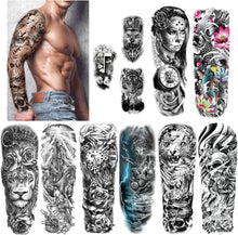 HOWAF Extra Large Waterproof Temporary Tattoos 8 Sheets Full Arm Fake Tattoos and 3 Sheets Half Arm Tattoo Stickers for Men and Women Adults, Military Warrior Rose Wolf Lion Tiger