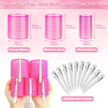 Hair Rollers with Clips Thrilez Self Grip Jumbo Include 63mm 44mm 35mm Hair Curlers for Long Medium Short Hair, Salon Hairdressing Rollers Tools for DIY Hair Styling (Rose Red)