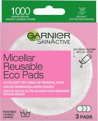 Garnier Micellar Reusable Makeup-Remover Eco Pads, 3 Micro Fibre Pad