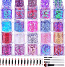 200g Festival Glitter, Cridoz 20 Colors Eye Face Hair Glitter for Body Chunky Craft Glitter Makeup Cosmetic Face Painting Nails Art