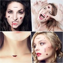 Amaxiu Halloween Temporary Tattoos, 30 Sheets Fake Wound Bloody Stitch Scars Scab Halloween Tattoos Stickers Waterproof Body Makeup Tattoo for Halloween Prank Cosplay Masquerade(Style-A)