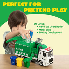 JOYIN Jumbo Take Apart Friction Powered Side-Dump Recycling Garbage Truck Toy with Light and Sounds, 3 Trash Cans, Screwdriver Toys, for DIY Assembly