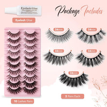 Elmody 10 Pairs Natural False Eyelashes with Glue, D Curl  Russian Lashes with 3D Effect  Volumize Wispy Fluffy Lashes Natural Look  Perfect Thin Eye Lashes for All Women & Girls