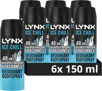 Lynx Ice Chill Aerosol Bodyspray 48 hours of odour-busting zinc tech iced mint & lemon deodorant 6x 150 ml