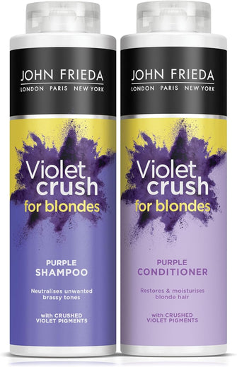 John Frieda Violet Crush Purple Shampoo and Purple Conditioner Bundle, 2 x 500 ml, Neutralising and Toning Shampoo and Conditioner