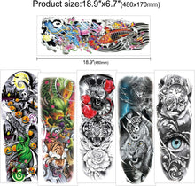 Konsait 16 Sheets Large Full Arm Temporary Tattoo Sleeve Tattoos Fake Body Art Lion Tiger Wolf Rose Pumpkin Skull Arm Chest Shoulder Tattoo Black tattoo Stickers for Man Women Adults