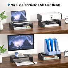 BONTEC Wood Monitor Stand Riser with Smartphone Holder, Ergonomic Laptop Desk Printer Stand with Cable Management for Computer, Notebook, iMac, PC, 1 Tier Black (W420 x D235 x H104mm)