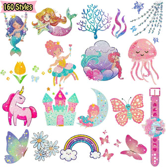 Leesgel Glitter Tattoos for Kids Girls, 160 Styles Glitter Tattoos for Kids Party Bag Fillers, Fake Transfer Tattoo Stickers for Boys Girls Gifts Games Toys Birthday Decorations Supplies, 12.0 count