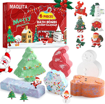 MAQUITA Christmas Bath Bombs, 6 Christmas Surprise and Secret Blind Box Designs-Elk, Snowman, Christmas Tree House, Santa Claus..Best Gift for Boys and Girls