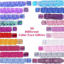 200g Festival Glitter, Cridoz 20 Colors Eye Face Hair Glitter for Body Chunky Craft Glitter Makeup Cosmetic Face Painting Nails Art