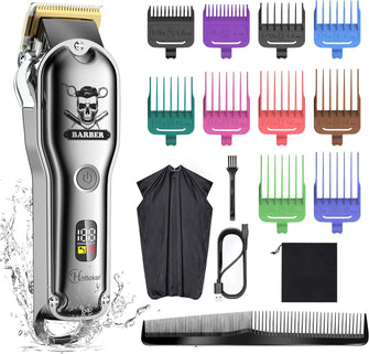 Hatteker Hair Cutting Kit Pro Hair Clippers for Men Professional Barber Clippers IPX7 Waterproof Cordless Beard Trimmer Hair Trimmer