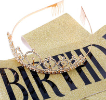 Leixi Birthday Queen Sash & Rhinestone Tiara Kit - 21st 30th Birthday Gifts Birthday Sash for Women Birthday Party Supplies (Gold)