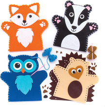Baker Ross AR637 Woodland Animal Hand Puppet Sewing Kits (Pack of 4) for Kids Arts and Crafts