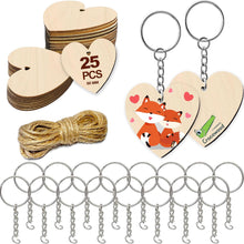 50 PCs Wooden Keyring Blanks Hearts Set: 25 Blank Wooden Hearts 5cm + 25 Keychains - Unfinished Wooden Hearts for Crafting Wood Keyrings