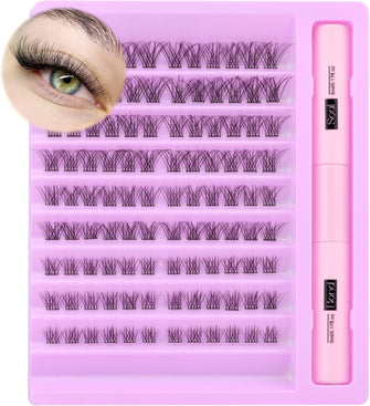 Lash Clusters Kit Mixed Lengths DIY Eyelash Extensions 108Pcs Wispy Natural Looking False Lashes with Lash Bond and Seal Glue Individual Cluster Lashes Pack