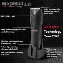 MAQMUD Manscaping Balls Trimmer Mens 4.0 with Anti Nick Technology Body Hair Trimmer, Professional Electric Groin & Pubic Hair Trimmer with LED Light Waterproof Wet / Dry Male Below The Belt Clipper