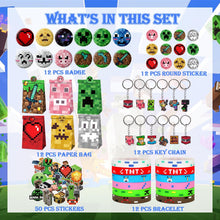 98 PCS Gaming Party Bag Fillers Gamer Party Favours with Gaming Keychain Party Bags Button Stickers Miner Party Supplies Goodie Bag Fillers for Kids Boys (Green)