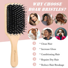 Hair Brush, Sosoon Boar Bristle Paddle Hairbrush for Long Thick Curly Wavy Dry or Damaged Hair, Reducing Hair Breakage and Frizzy No More Tangle, Giftbox & Hair Comb Included