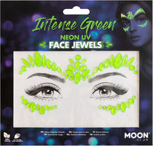Neon UV Face Jewels by Moon Glow - Festival Face Body Gems, Crystal Make up Eye Glitter Stickers, Temporary Tattoo Jewels (Intense Green)
