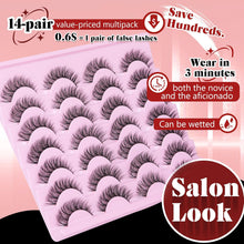 Goddvenus Eyelashes 14 Pairs False Eyelashes Natural Russian Strip Lashes Clear Band Cat Eye Lashes 3D Short Lashes Fluffy Wispy Eyelashes