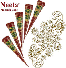 Neeta Indian Mehendi/ Henna Cones For Temporary Body Art Tattoo All Natural Herbal Pure Henna Paste Cones For Festival, Hand Designing, Chemical Free (4 Pieces Cone)