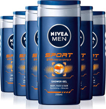 NIVEA MEN Sport Shower Gel Pack of 6 (6 x 250 ml), Anti - Bacterial Body Wash with Lime Scent, All - in - 1 Shower Gel for Men, Strong NIVEA MEN Shower Gel