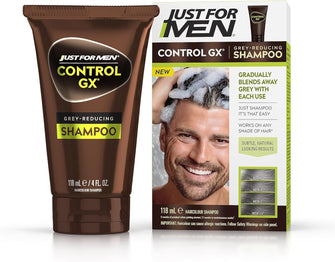 Just For Men Control GX Grey Reducing Shampoo For Grey Hair, With Coconut Oil & Aloe Vera, New Improved Formula - All Shades, 118ml, packaging may vary