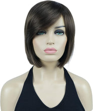 Lydell 8" Straight Short Wigs Bob Hair with Bangs Cute Central Dot Top Heat Resistant Synthetic Wigs (Light Chestnut Brown)