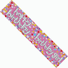 Happy Birthday Banner Birthday Girl Garland Giant Extra Wide Silver Hearts Children's Adult's Women's Girl's Recyclable Eco Friendly Holographic Shiny Sparkly Party Banner