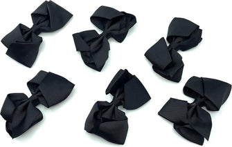 Pack of 6 Girls Hair Bow Clips, School Hair Accessories, Hair Grips Clips Bows Crocodile Snap Clips (Black)