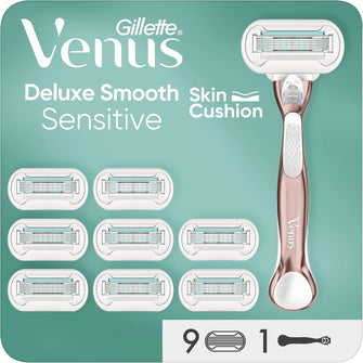 Gillette Venus Deluxe Smooth Sensitive RoseGold Women's Razor- 9 Blade, 5 DiamondLike Coated Blades