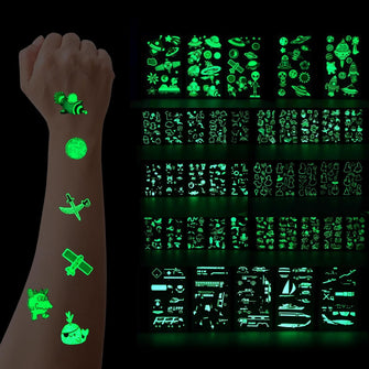 Luminous Tattoos For Kids, 30 Sheets/430pcs Temporary Fake Tattoo Stickers, Glow In The Dark Tattoos for Boys and Girls, Space, Animal, Transportation, Pirate, Ocean, Insect, Princess, Dinosaur