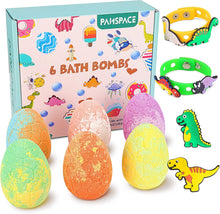 Bath Bombs for Kids, Panspace 6 Pack Dino Egg Kids Bath Bombs with Surprise Inside, Bath Bomb Gift Set with 2 Silicone Bracelets and 6 DIY Dinosaur Shoe Charms for Birthday Christmas