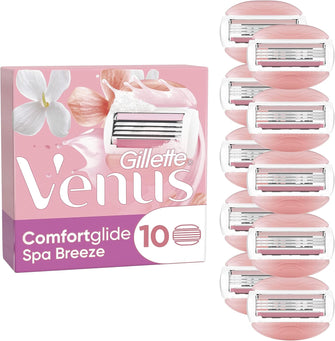 Gillette Venus Comfortglide Spa Breeze Women's Razor Blade Refills, Pack of 10, 3 Built-in Blades for a Smooth, Close Shave That Lasts