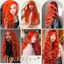 Kellynee Red Wig with Bangs - Long Wavy Bright Red Wigs for Women, Natural Realistic Synthetic Heat Resistant Hair, Best Wigs for Daily/Halloween/Party/Cosplay