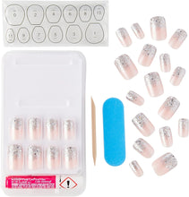 KISS Gel Fantasy Collection Glue-On Manicure Kit, Fanciful, Medium Length Square Fake Nails Includes 24 False Nails, Nail Glue, Nail File, and Manicure Stick