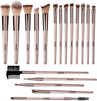 18 Pcs Professional Makeup Brushes Sets Foundation, Blending Powder Blush Concealers contour Eye Make Up Brush with Champagne Gold