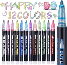 Maqhpu Glitter Pens Colouring Pens, Valentines Gifts for Kids, Teenage Girls Gifts, 12 Colours Double Line Outline Marker Pens for Scrapbook, Arts and Crafts for Kids, Gifts for 4-12 Year Old Girls