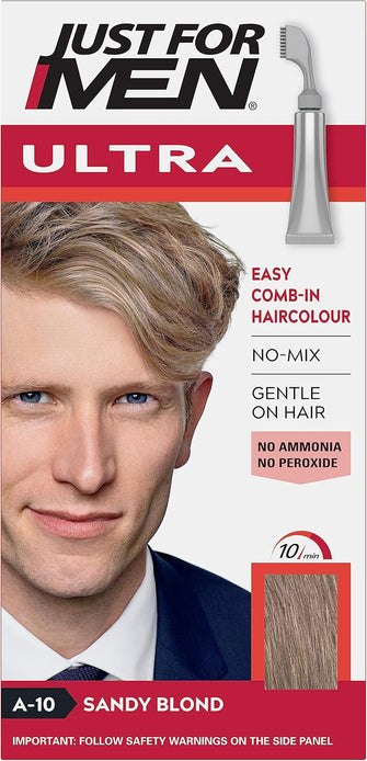 Just For Men Ultra Sandy Blonde Hair Colour Dye, No Mix Comb-In Applicator to Comb Away The Greys, Ammonia & Peroxide Free  A10( package may vary, Blonde/Sandy Blonde)