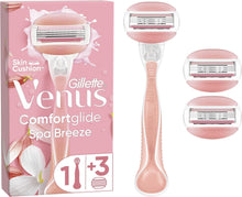 Gillette Venus ComfortGlide Spa Breeze Women's Razor +, 3 2-In-1 Razor Blade Refills, with Shaving Gel Bars (Packaging May Vary)