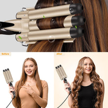 L&Y Hair Curler 22mm, 3 Barrel Hair Waver for Long Hair 20s Quick Heating,Curling Wand with 2 Temperature Control,Mermaid Hair Waver Styling Tool with Heat-Resistant Gloves for Long, Short Hair